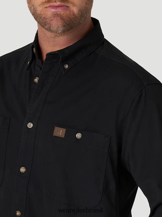 Wrangler riggs workwear camisa de trabalho de sarja sólida de manga comprida com botões preto (103w501bk) homens roupas 00LN6N353