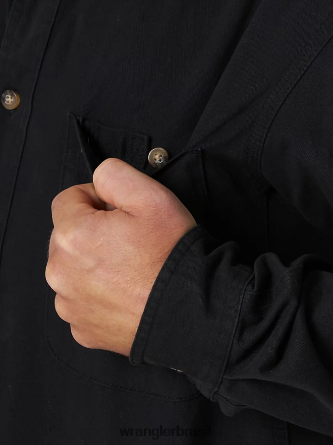 Wrangler riggs workwear camisa de trabalho de sarja sólida de manga comprida com botões preto (103w501bk) homens roupas 00LN6N353