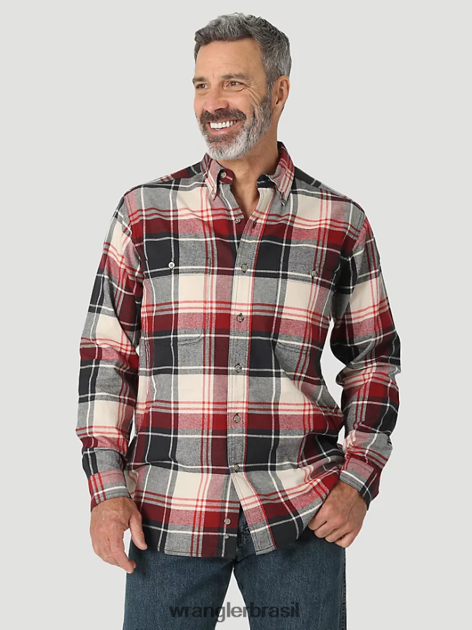 Wrangler riggs workwear camisa de trabalho de sarja sólida de manga comprida com botões verde floresta (3w501fg) homens roupas 00LN6N349