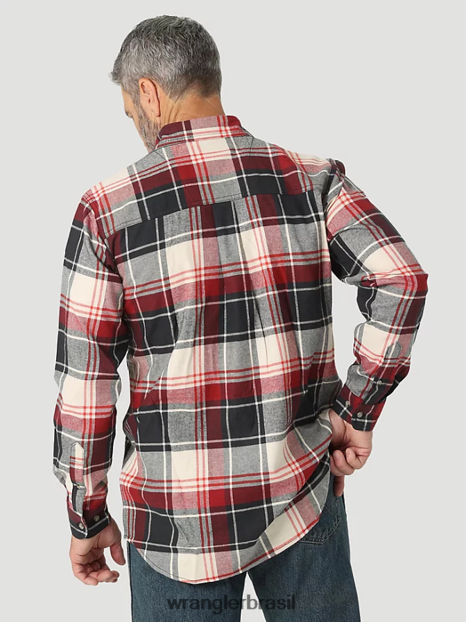 Wrangler riggs workwear camisa de trabalho de sarja sólida de manga comprida com botões verde floresta (3w501fg) homens roupas 00LN6N349