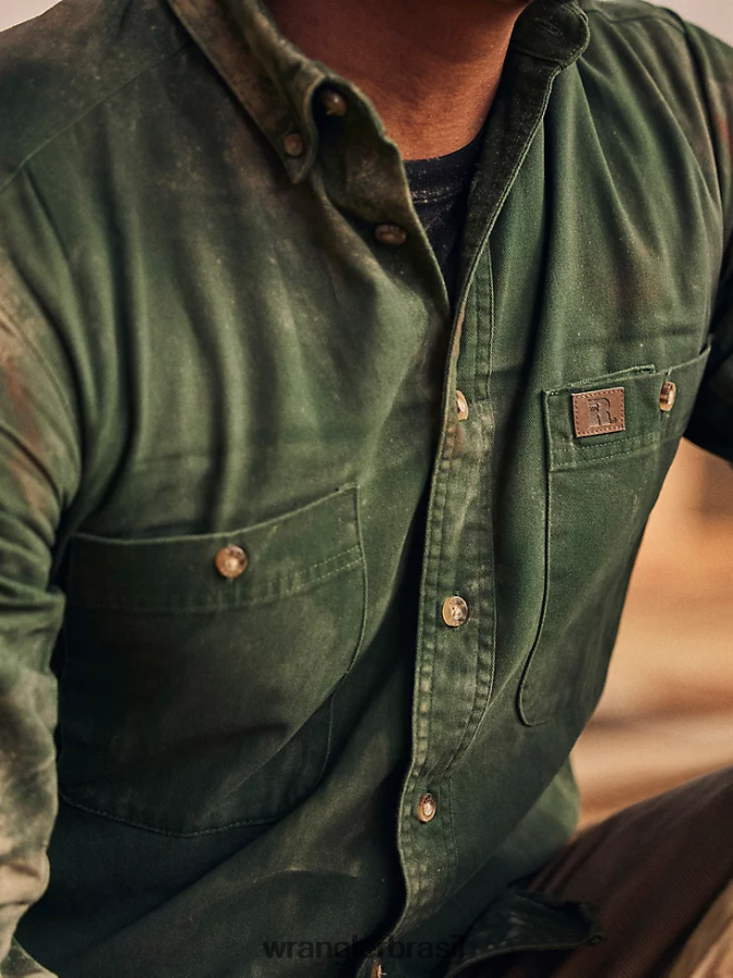 Wrangler riggs workwear camisa de trabalho de sarja sólida de manga comprida com botões verde floresta (3w501fg) homens roupas 00LN6N349