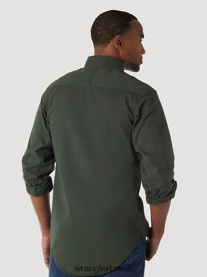 Wrangler riggs workwear camisa de trabalho de sarja sólida de manga comprida com botões verde floresta (3w501fg) homens roupas 00LN6N349
