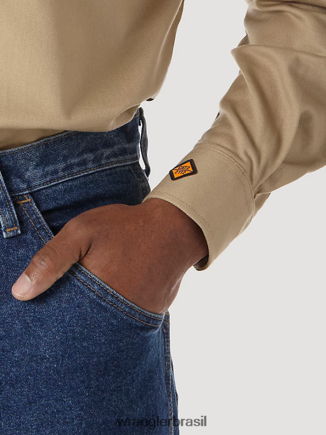 Wrangler riggs workwear fr camisa de trabalho resistente a chamas cáqui (fr3w5kh) homens roupas 00LN6N405