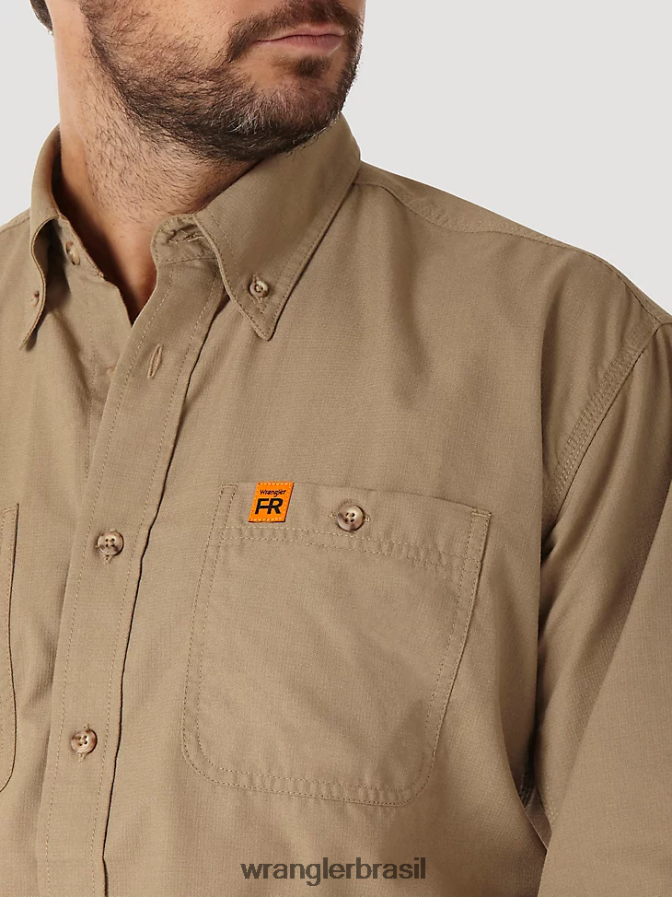 Wrangler riggs workwear fr camisa de trabalho sólida em sarja resistente a chamas cáqui (fr3w01k) homens roupas 00LN6N403