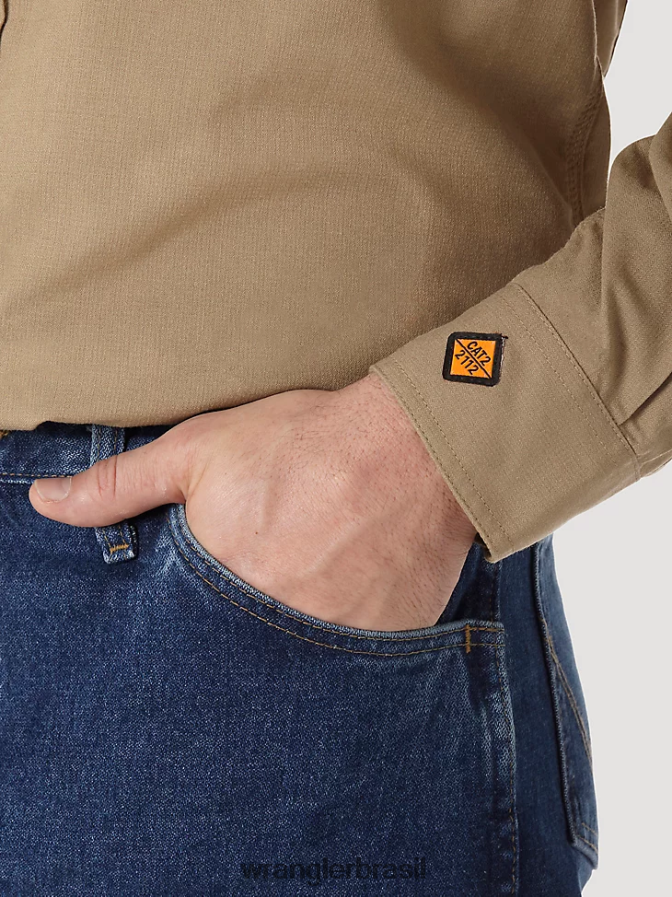 Wrangler riggs workwear fr camisa de trabalho sólida em sarja resistente a chamas cáqui (fr3w01k) homens roupas 00LN6N403