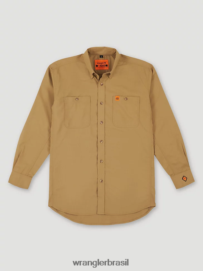 Wrangler riggs workwear fr camisa de trabalho sólida em sarja resistente a chamas cáqui (fr3w01k) homens roupas 00LN6N403