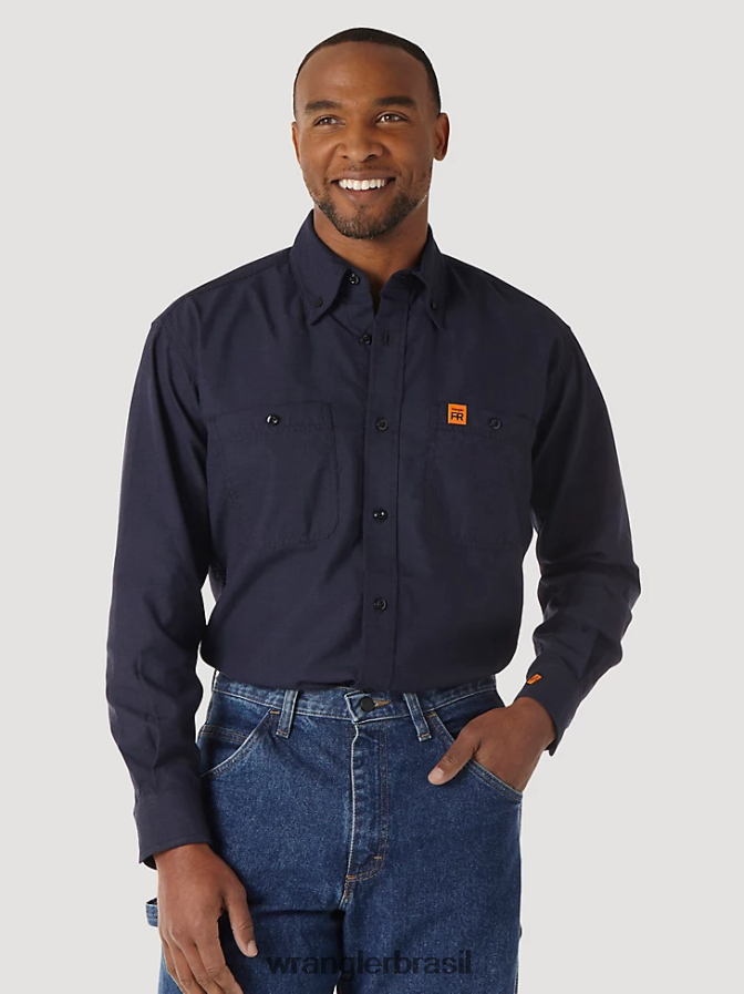 Wrangler riggs workwear fr camisa de trabalho sólida em sarja resistente a chamas marinha (fr3w01n) homens roupas 00LN6N402