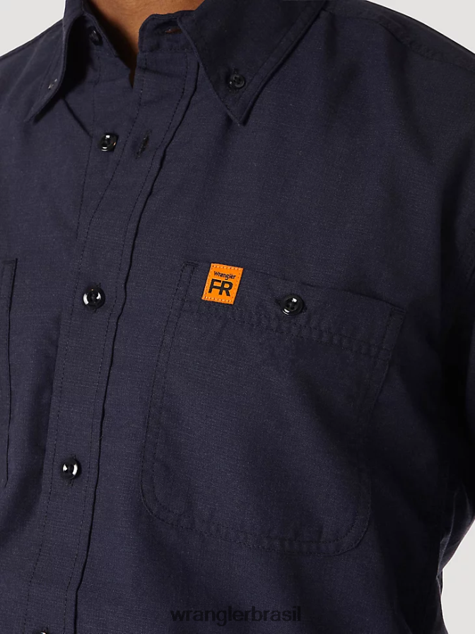 Wrangler riggs workwear fr camisa de trabalho sólida em sarja resistente a chamas marinha (fr3w01n) homens roupas 00LN6N402