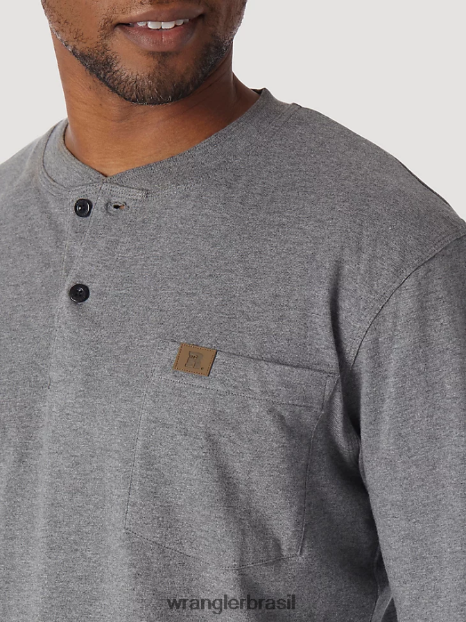 Wrangler riggs workwear manga longa sólida henley cinza carvão (3w750ch) homens roupas 00LN6N288