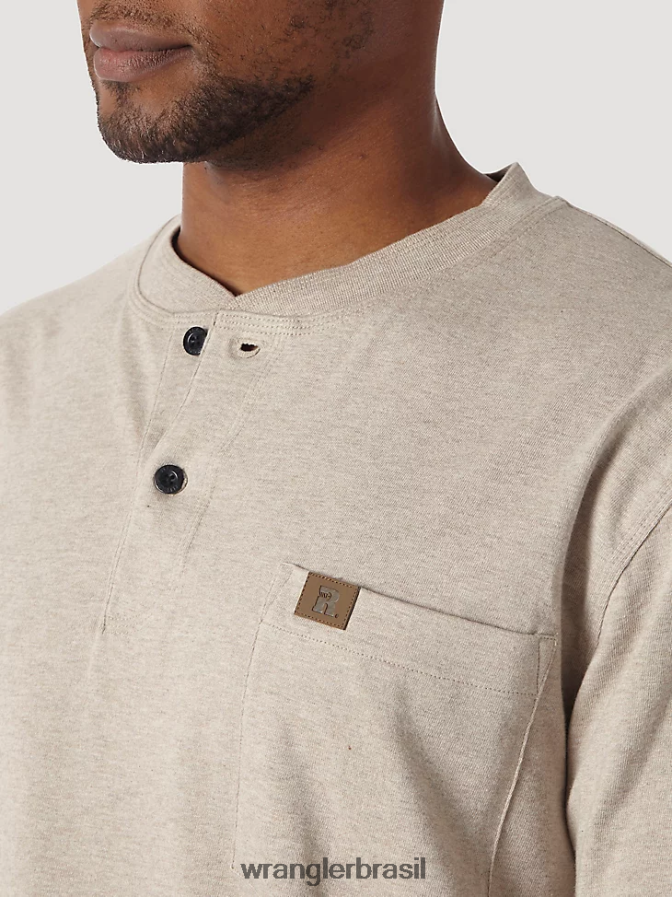 Wrangler riggs workwear manga longa sólida henley urze de aveia (3w750oh) homens roupas 00LN6N289