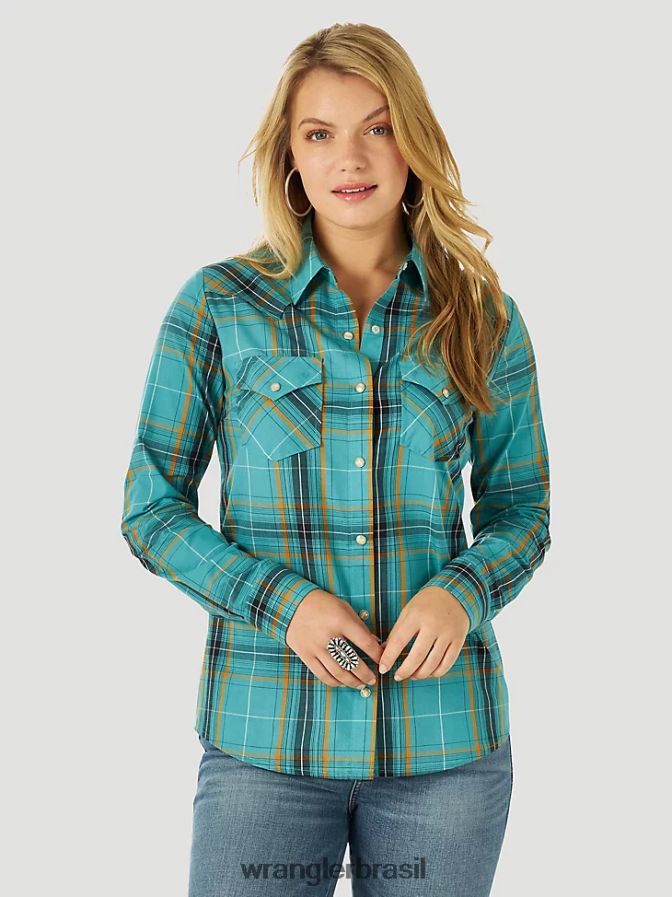 Wrangler top retrô xadrez sem mangas western snap vermelho pop (112329682) mulheres roupas 00LN6N896