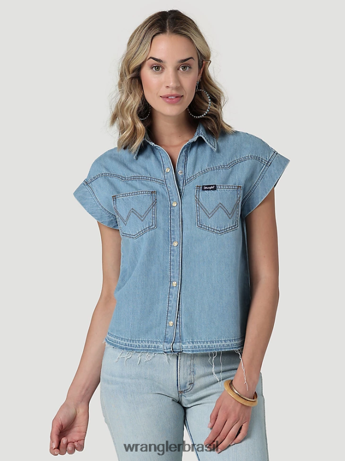 Wrangler top retrô xadrez sem mangas western snap vermelho pop (112329682) mulheres roupas 00LN6N896