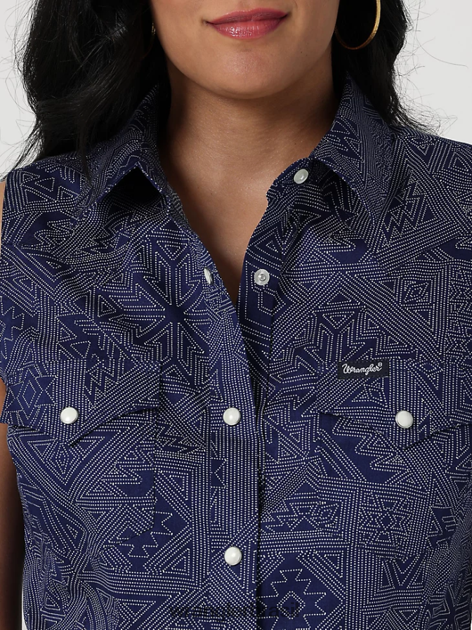 Wrangler top retrô xadrez sem mangas western snap vermelho pop (112329682) mulheres roupas 00LN6N896