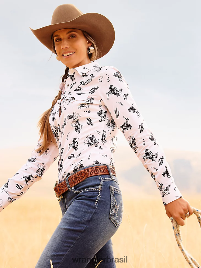 Wrangler top retrô xadrez sem mangas western snap vermelho pop (112329682) mulheres roupas 00LN6N896