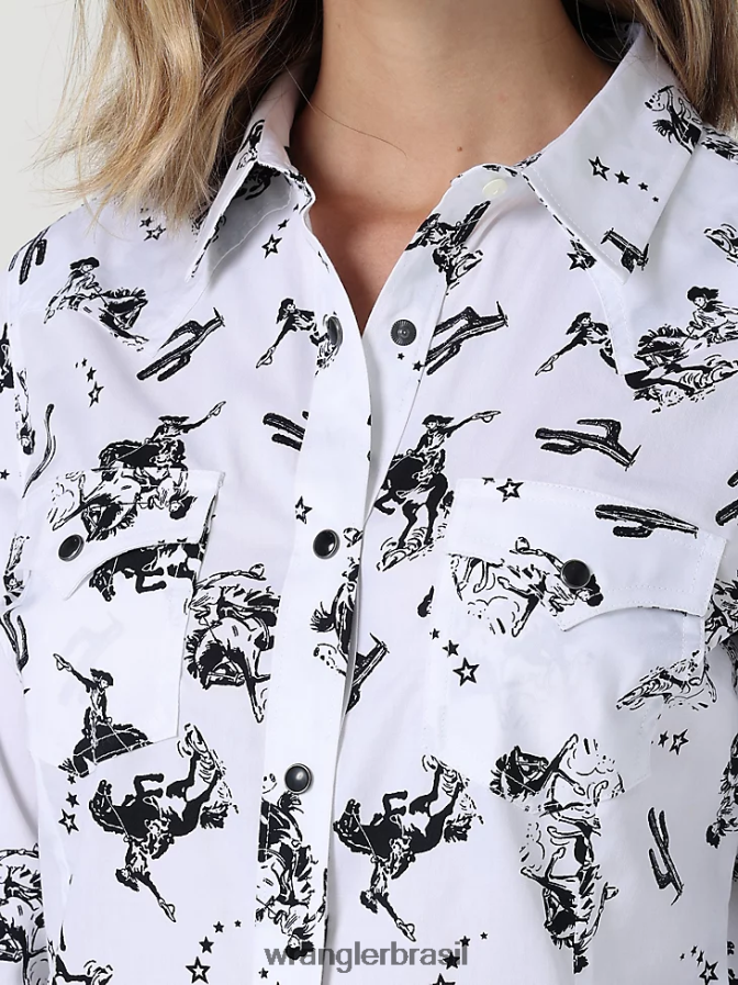 Wrangler top retrô xadrez sem mangas western snap vermelho pop (112329682) mulheres roupas 00LN6N896