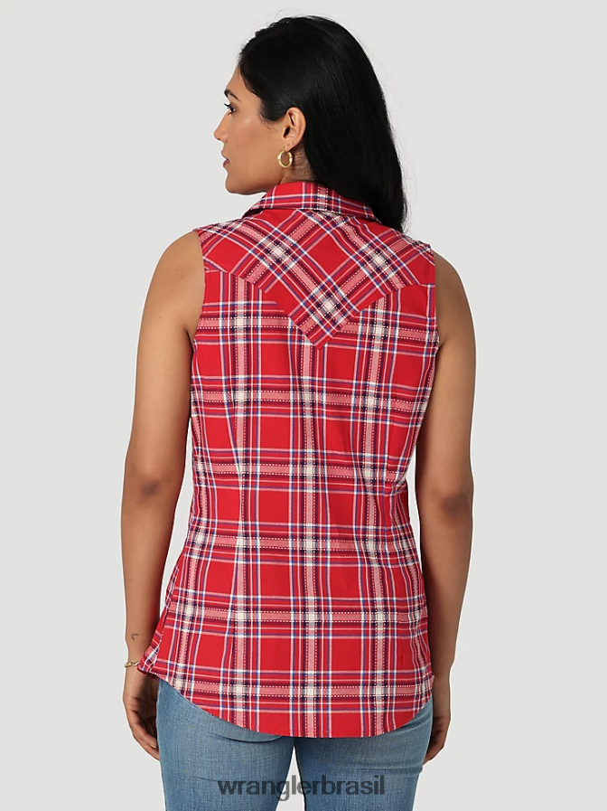 Wrangler top retrô xadrez sem mangas western snap vermelho pop (112329682) mulheres roupas 00LN6N896