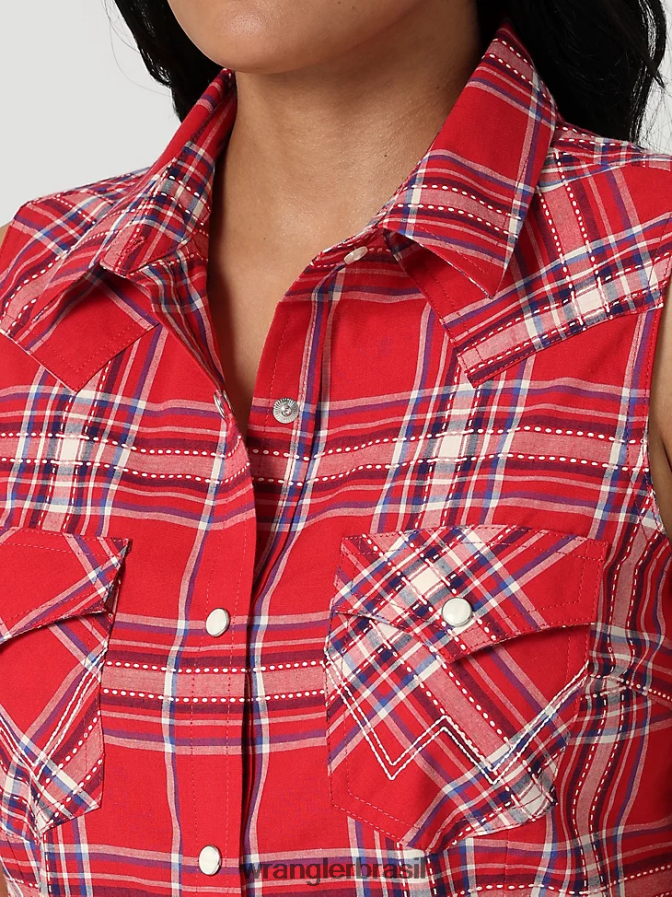 Wrangler top retrô xadrez sem mangas western snap vermelho pop (112329682) mulheres roupas 00LN6N896