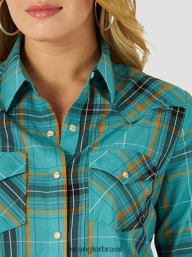 Wrangler top retrô xadrez sem mangas western snap vermelho pop (112329682) mulheres roupas 00LN6N896
