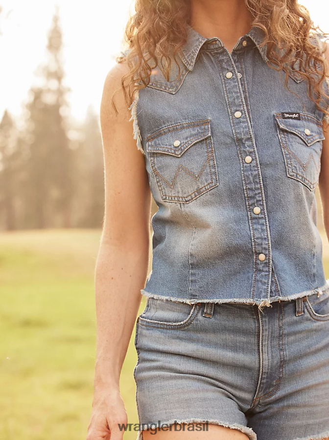 Wrangler top retrô xadrez sem mangas western snap vermelho pop (112329682) mulheres roupas 00LN6N896