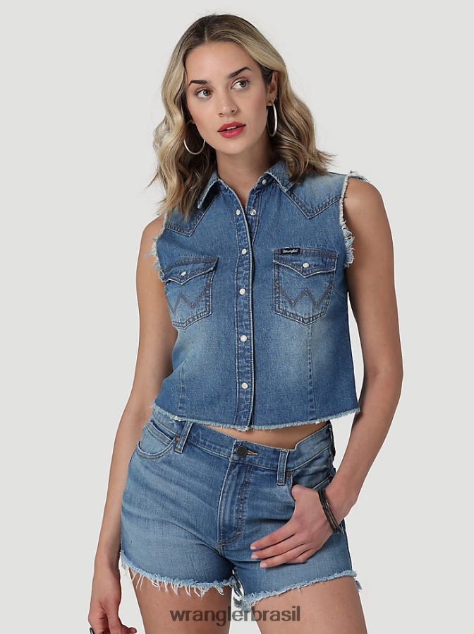 Wrangler top retrô xadrez sem mangas western snap vermelho pop (112329682) mulheres roupas 00LN6N896