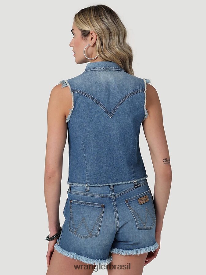 Wrangler top retrô xadrez sem mangas western snap vermelho pop (112329682) mulheres roupas 00LN6N896