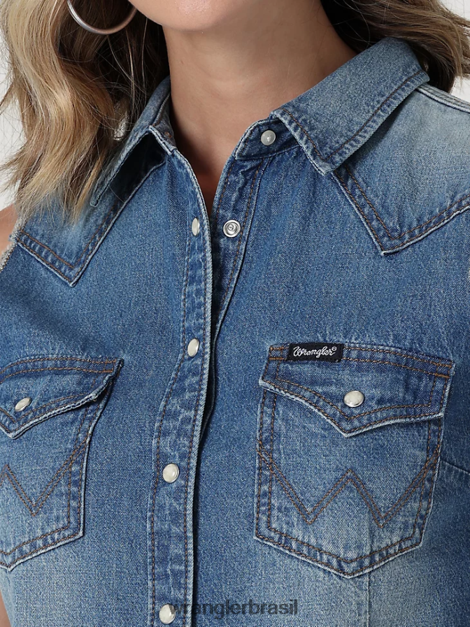 Wrangler top retrô xadrez sem mangas western snap vermelho pop (112329682) mulheres roupas 00LN6N896