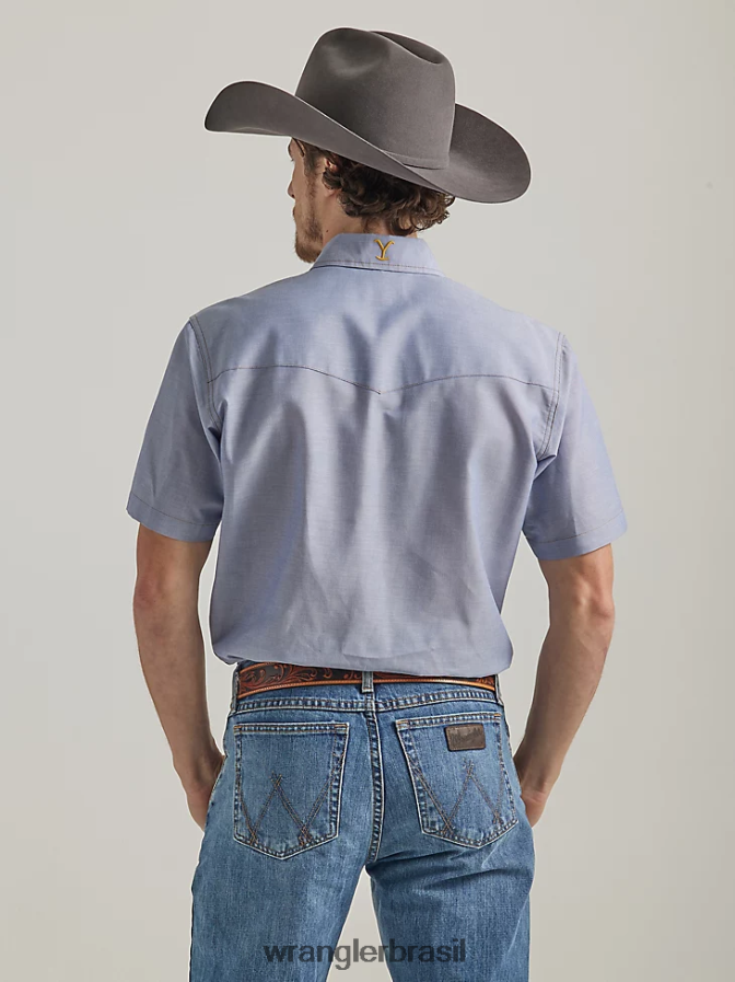 Wrangler x Yellowstone camisa de trabalho em cambraia manga curta cambraia índigo (112337495) homens roupas 00LN6N506