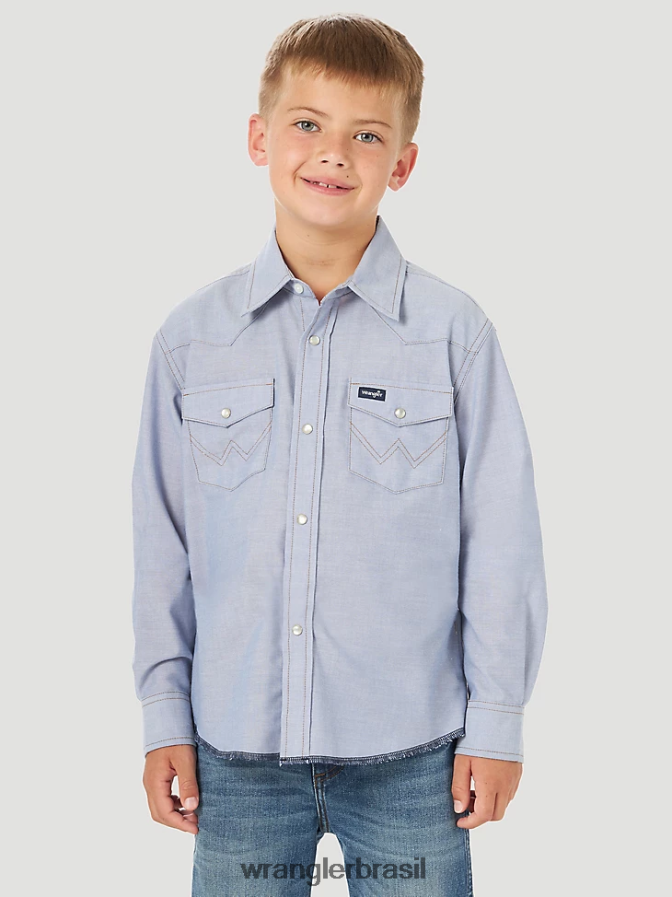 Wrangler camisa ocidental com corte cowboy cambraia azul (bw7013b) Rapazes roupas 00LN6N970