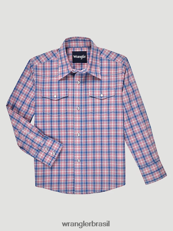 Wrangler camisa xadrez ocidental de manga comprida resistente a rugas fogos de artifício azuis (112326323) Rapazes roupas 00LN6N968