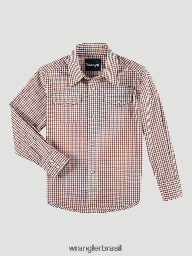 Wrangler camisa xadrez ocidental de manga comprida resistente a rugas marrom quente (112324677) Rapazes roupas 00LN6N966