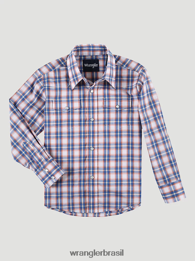 Wrangler camisa xadrez ocidental de manga comprida resistente a rugas pop laranja (112324676) Rapazes roupas 00LN6N965