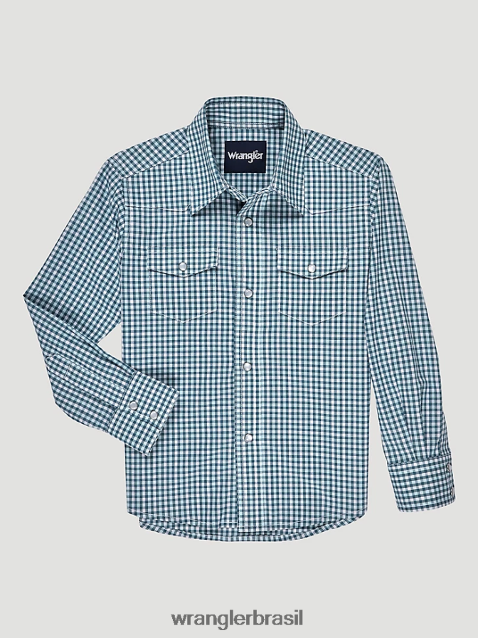Wrangler camisa xadrez ocidental de manga comprida resistente a rugas verduras mistas (112326355) Rapazes roupas 00LN6N967