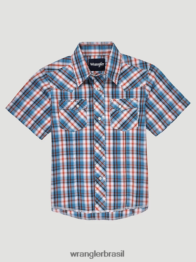 Wrangler camisa xadrez ocidental de manga curta pôr do sol azul (112326439) Rapazes roupas 00LN6N1004