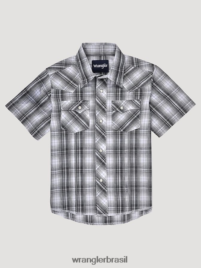 Wrangler camisa xadrez ocidental de manga curta xadrez cinza (112326440) Rapazes roupas 00LN6N1005