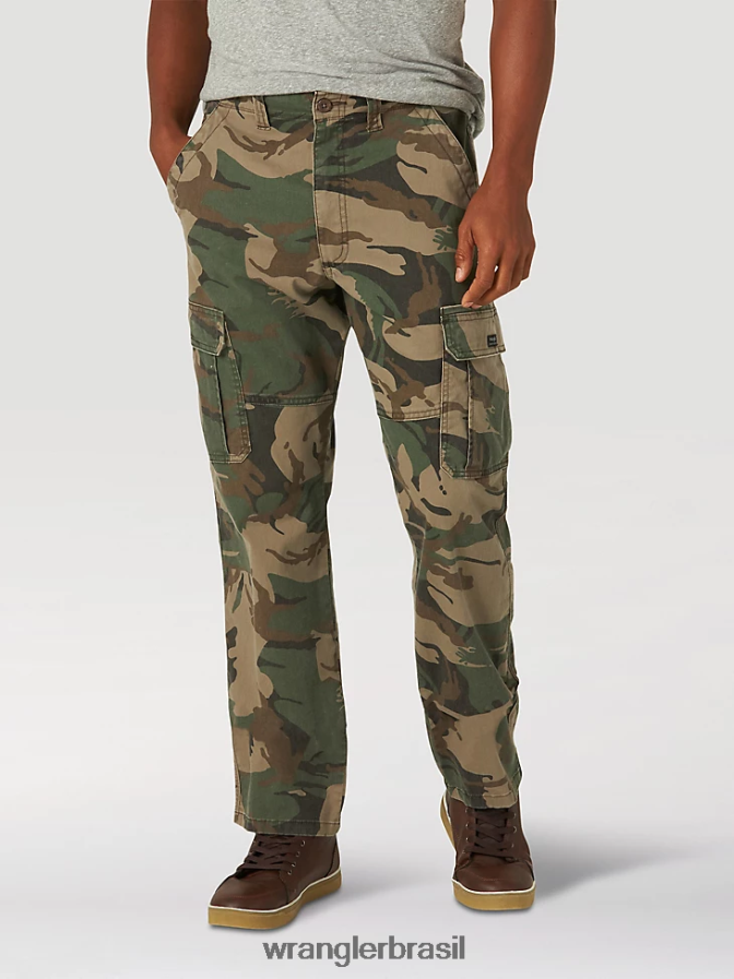 Wrangler calça cargo flex premium cinco estrelas com ajuste relaxado camuflagem marrom verde (70abw4m) homens roupas 00LN6N220