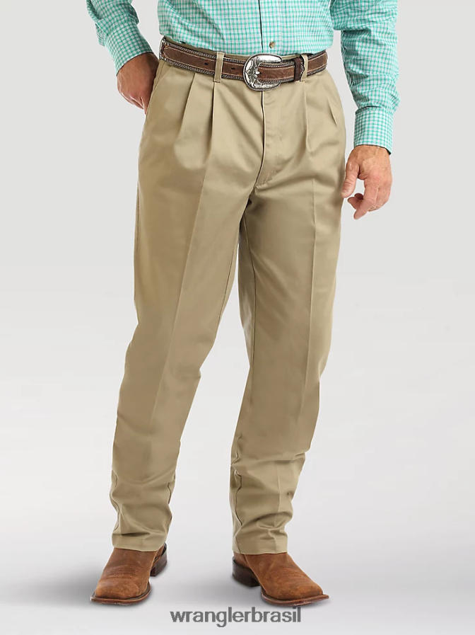 Wrangler calça casual com pregas na frente e ajuste relaxado cáqui (00097kh) homens roupas 00LN6N262