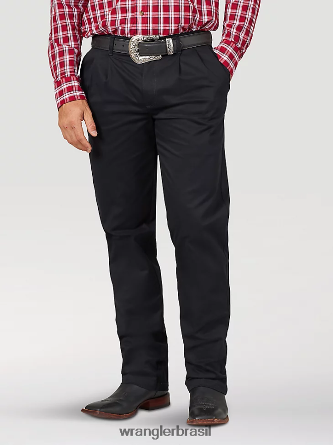Wrangler calça casual com pregas na frente e ajuste relaxado preto (00097bk) homens roupas 00LN6N261