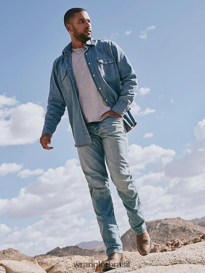 Wrangler calça jeans retrô slim fit com perna reta passe de búfalo (112326537) homens roupas 00LN6N25