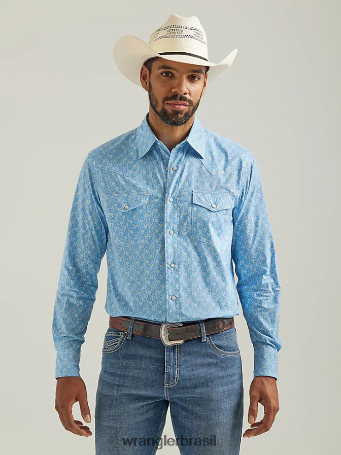 Wrangler 20x competição avançada conforto camisa de manga longa com estampa ocidental azul azul (112324833) homens roupas 00LN6N481