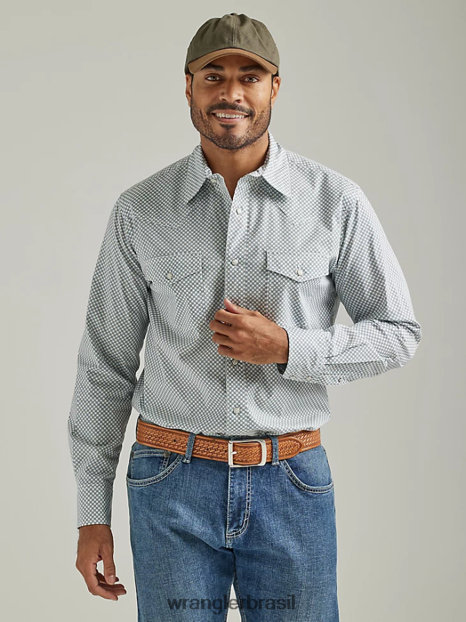 Wrangler 20x competição avançada conforto camisa de manga longa com estampa ocidental marinha adriática (112327798) homens roupas 00LN6N489