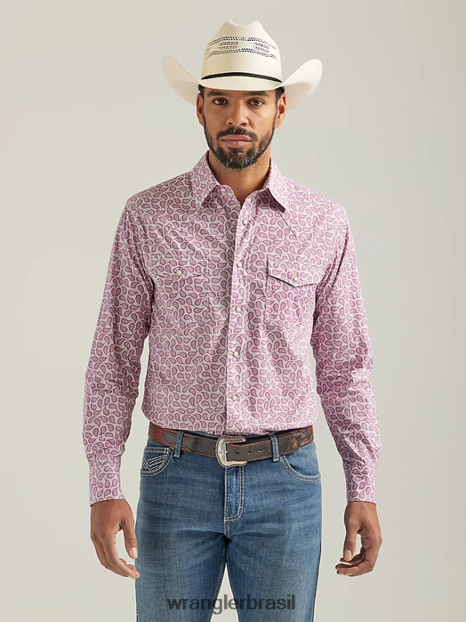 Wrangler 20x competição avançada conforto camisa de manga longa com estampa ocidental paisley rosa (112324838) homens roupas 00LN6N486