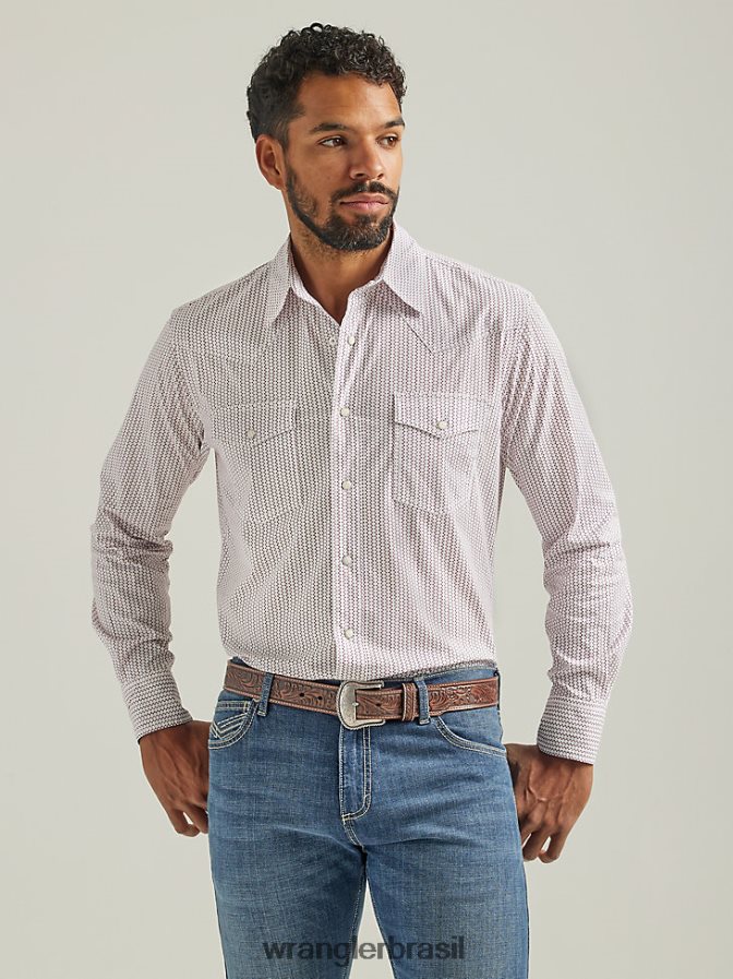 Wrangler 20x competição avançada conforto camisa de manga longa com estampa ocidental rosa escuro (112324835) homens roupas 00LN6N484