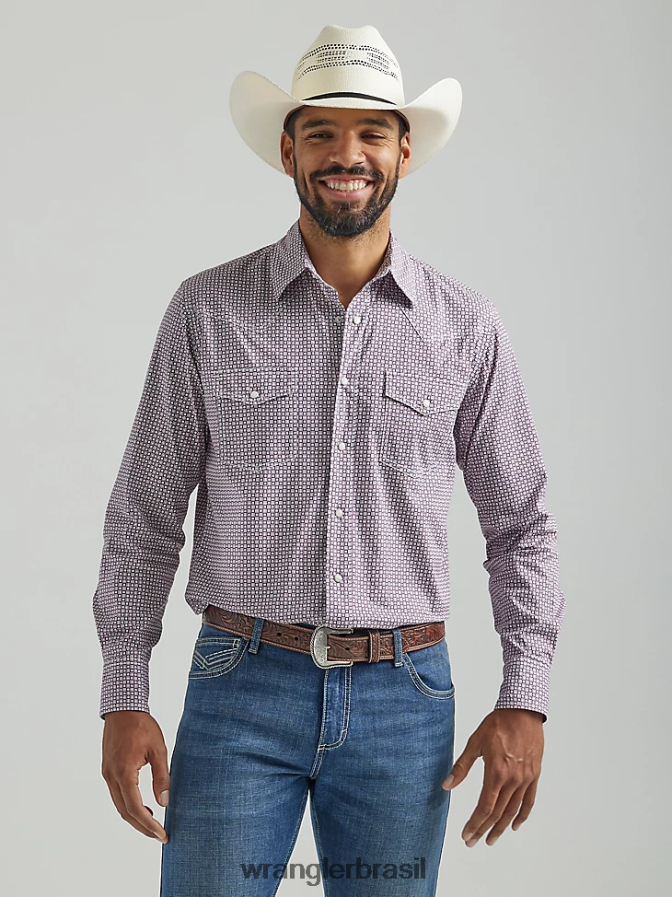 Wrangler 20x competição avançada conforto camisa de manga longa com estampa ocidental rosa escuro (112324836) homens roupas 00LN6N483