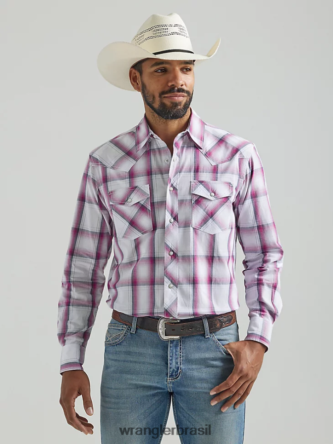 Wrangler 20x competição avançada conforto manga longa camisa xadrez ocidental com dois bolsos rosa grande (112324837) homens roupas 00LN6N494