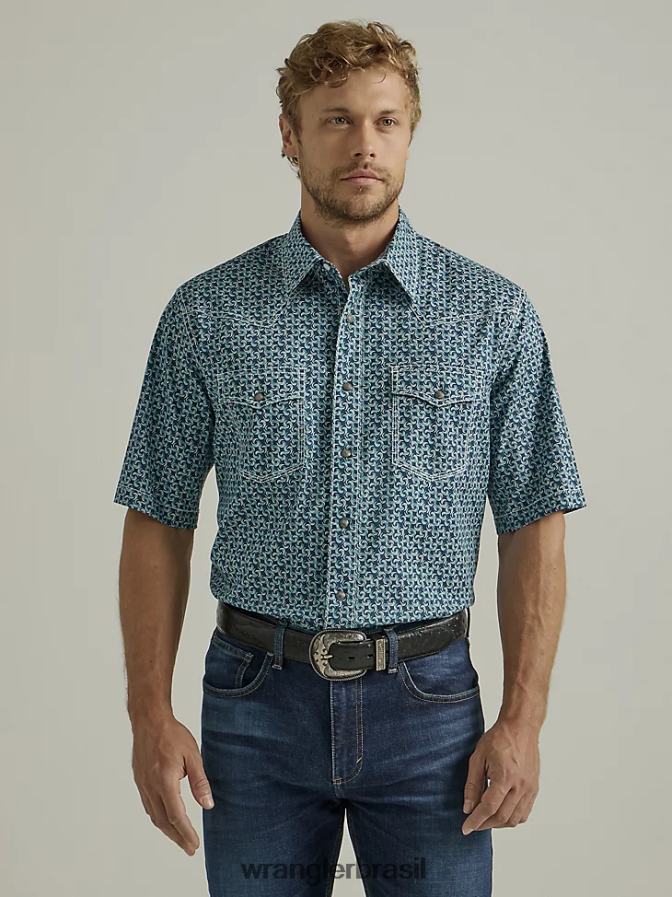 Wrangler Camisa com estampa ocidental de manga curta e conforto avançado 20x competição crepúsculo da marinha (112327799) homens roupas 00LN6N503