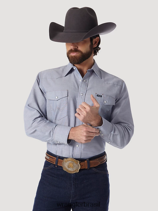 Wrangler Camisa de manga comprida em jeans rígido ocidental com corte de cowboy cambraia (70130mw) homens roupas 00LN6N440