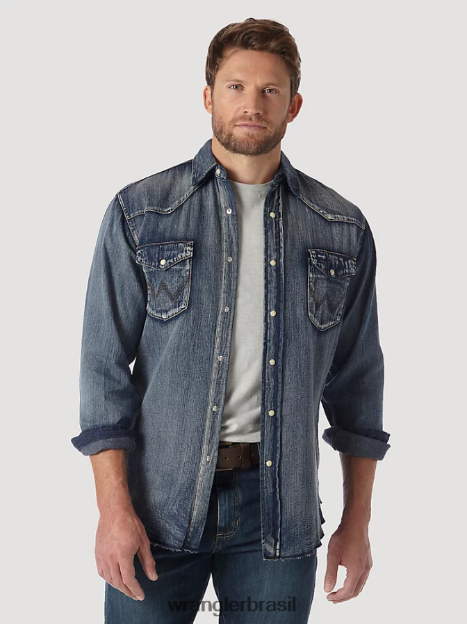 Wrangler Camisa de trabalho jeans ocidental de manga comprida com corte cowboy azul antigo (ms1039w) homens roupas 00LN6N408