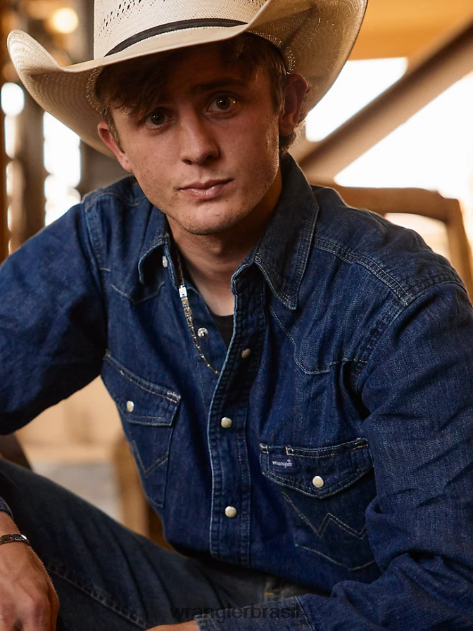 Wrangler Camisa de trabalho jeans ocidental de manga comprida com corte cowboy jeans escuro (ms1041d) homens roupas 00LN6N406