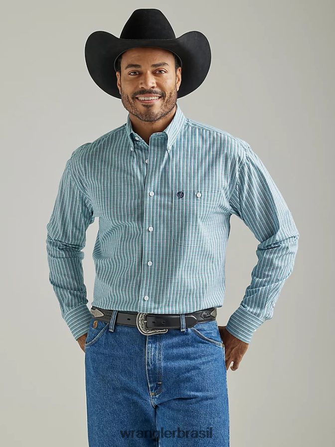 Wrangler Camisa xadrez George Strait de manga comprida com botão e um bolso água mar em farrapos (112327804) homens roupas 00LN6N319