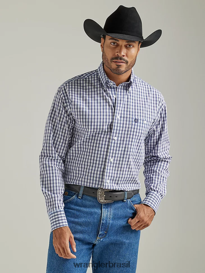 Wrangler Camisa xadrez George Strait de manga comprida com botão e um bolso índigo robusto (112327827) homens roupas 00LN6N320
